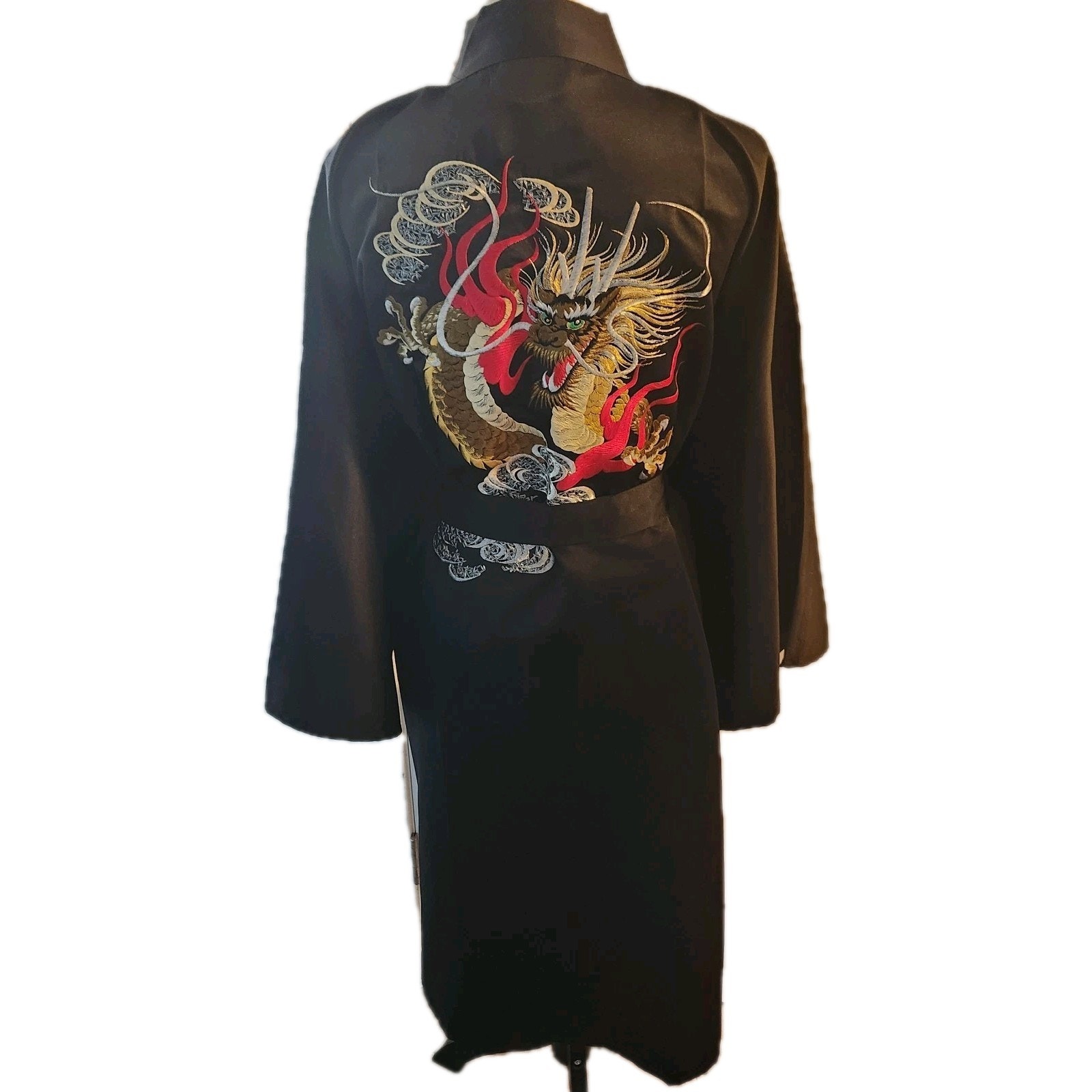 Vtg 90's Boho Dragon Embroidered Kimono Robe 1 Size Loungewear Unisex Bohemian